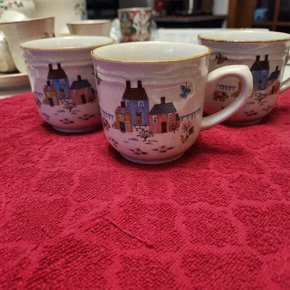 International Stoneware Heartland Village Japan Coffee Cup Set of 3 Vintage - Picture 2 of 8
